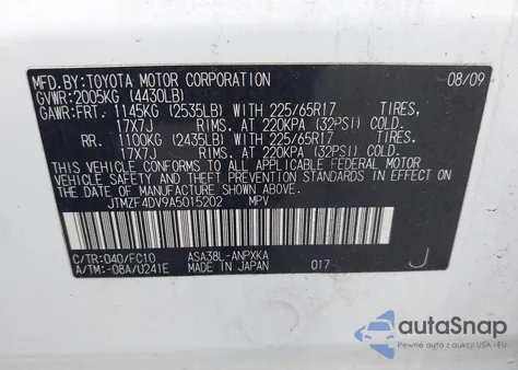 2010 Toyota Rav4 z USA, uszkodzony, nr VIN JTMZF4DV9A5015202